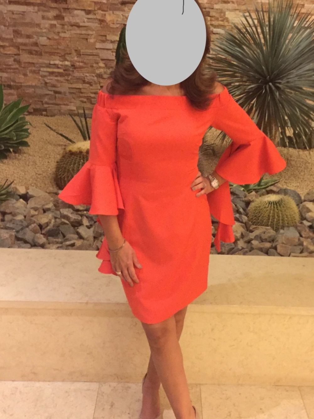 Garcia Off-Shoulder Coral Bell-Sleeve Dress